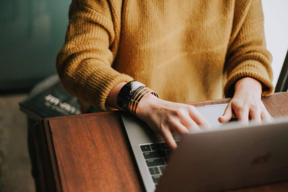 working with laptop