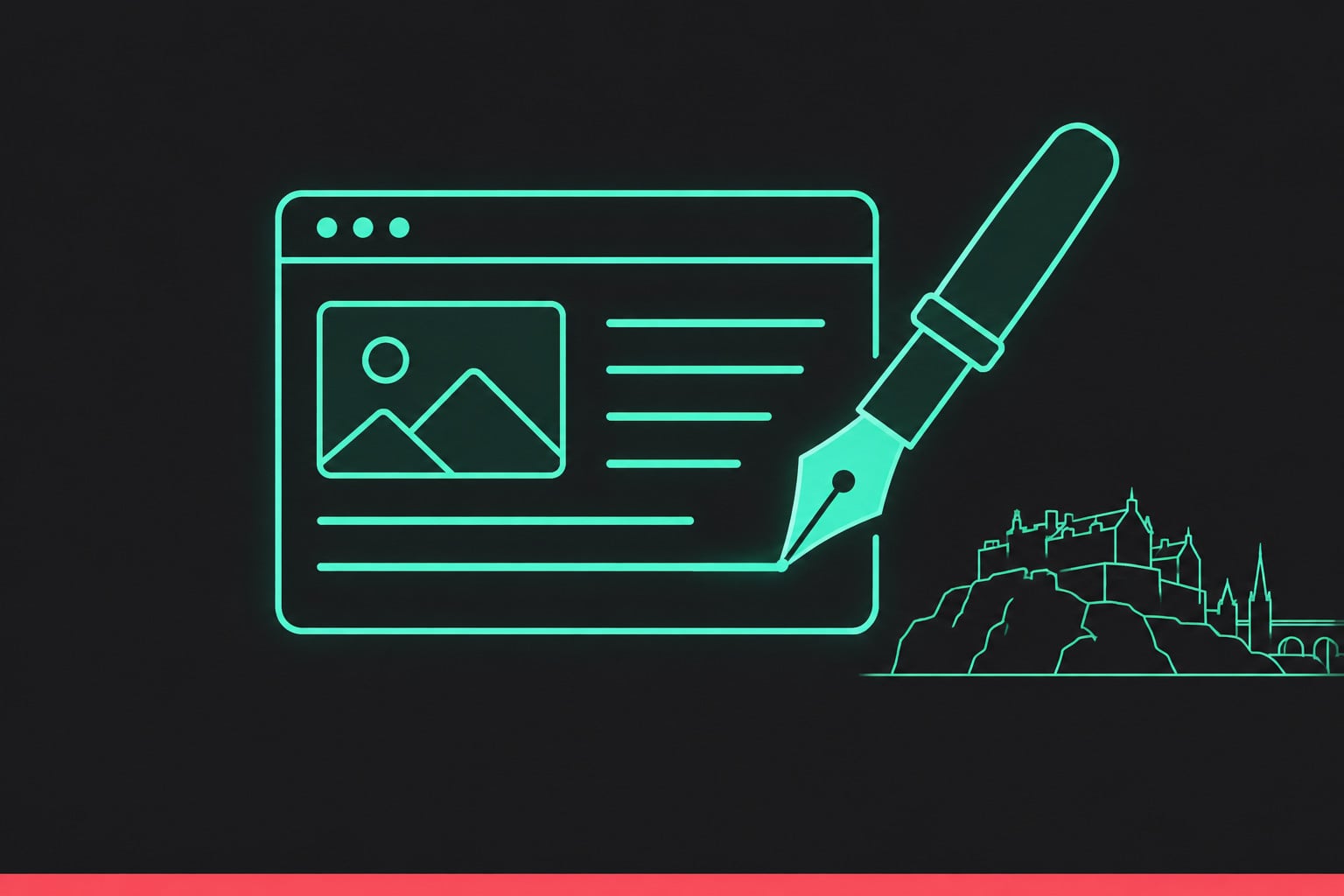 Website page wireframe with a pen and Edinburgh Castle outline